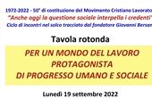 PER UN MONDO DEL LAVORO PROTAGONISTA DI PROGRESSO UMANO E SOCIALE