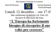 Piacenza: incontro “L’Europa ha fortemente bisogno di riscoprire il suo volto per crescere”